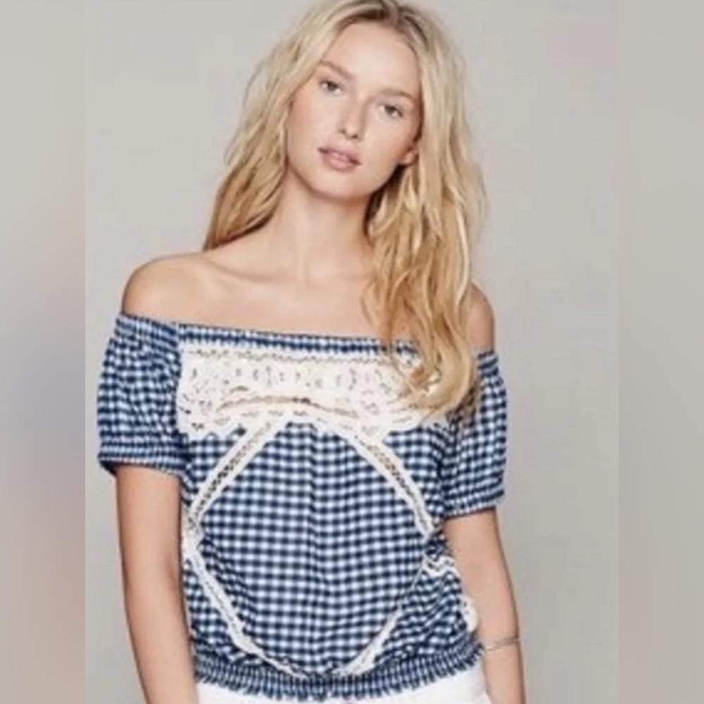 FREE PEOPLE PEGGY GINHAM SUE BLOUSE TOP